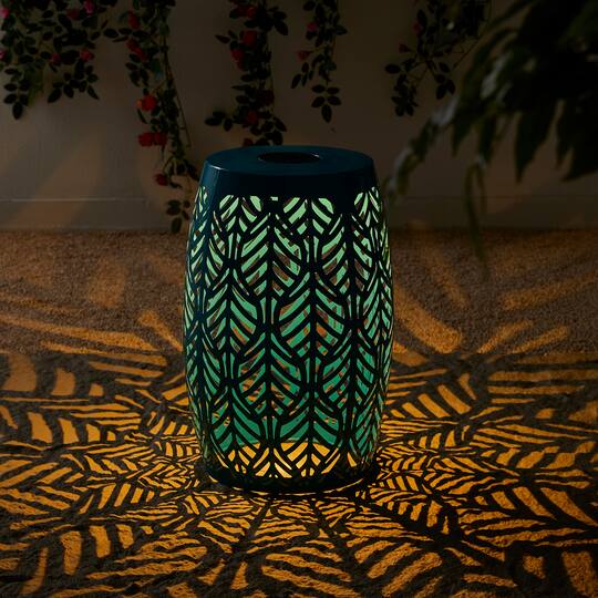 Glitzhome® 18.25" Multifunctional Solar Powdered Iron Leaf Cutout Garden Stool